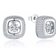 925 Silver Stud Dancing Diamond Earring com Jóia CZ